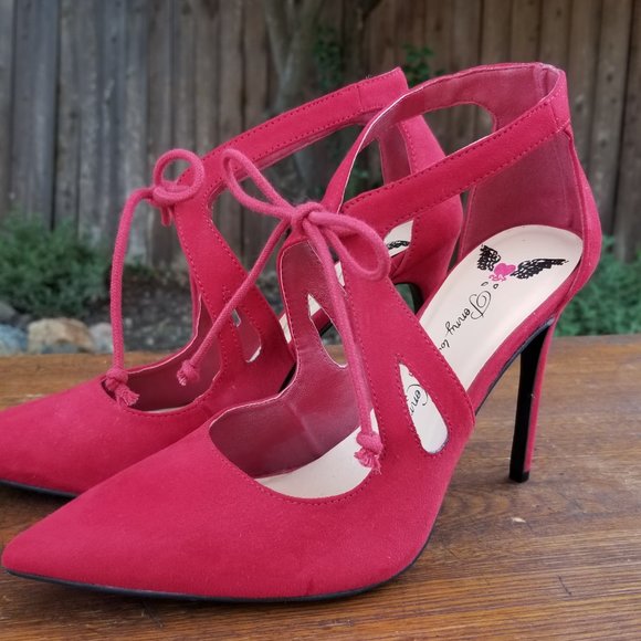 Penny Loves Kenny Red Faux Suede Heels with Tie * Women's Size 7.5 - Picture 4 of 7